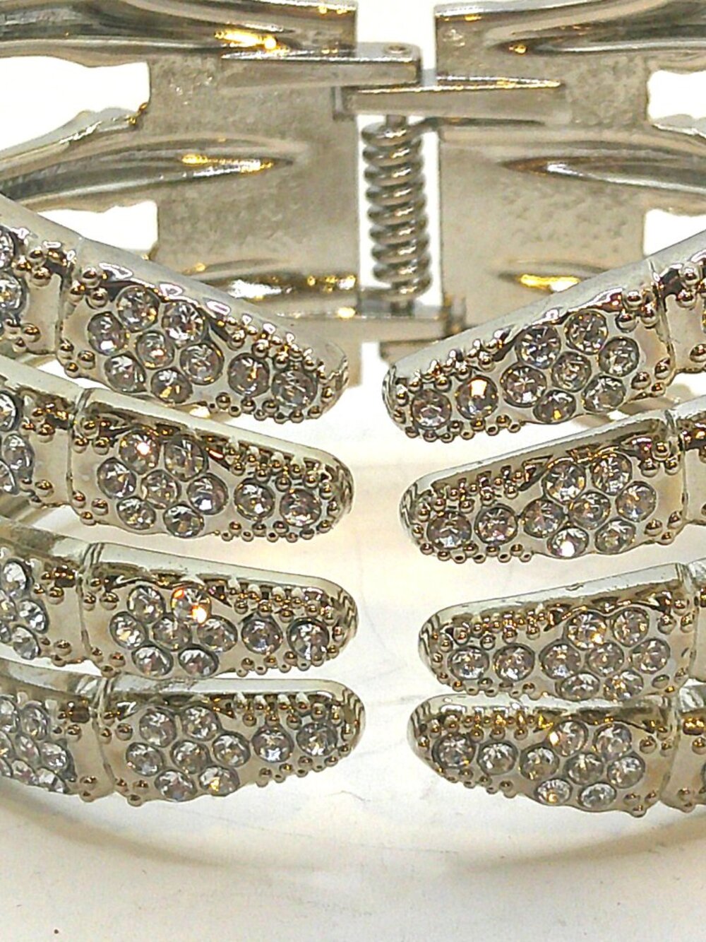 Hinged Silvertone and Crystal Bracelet